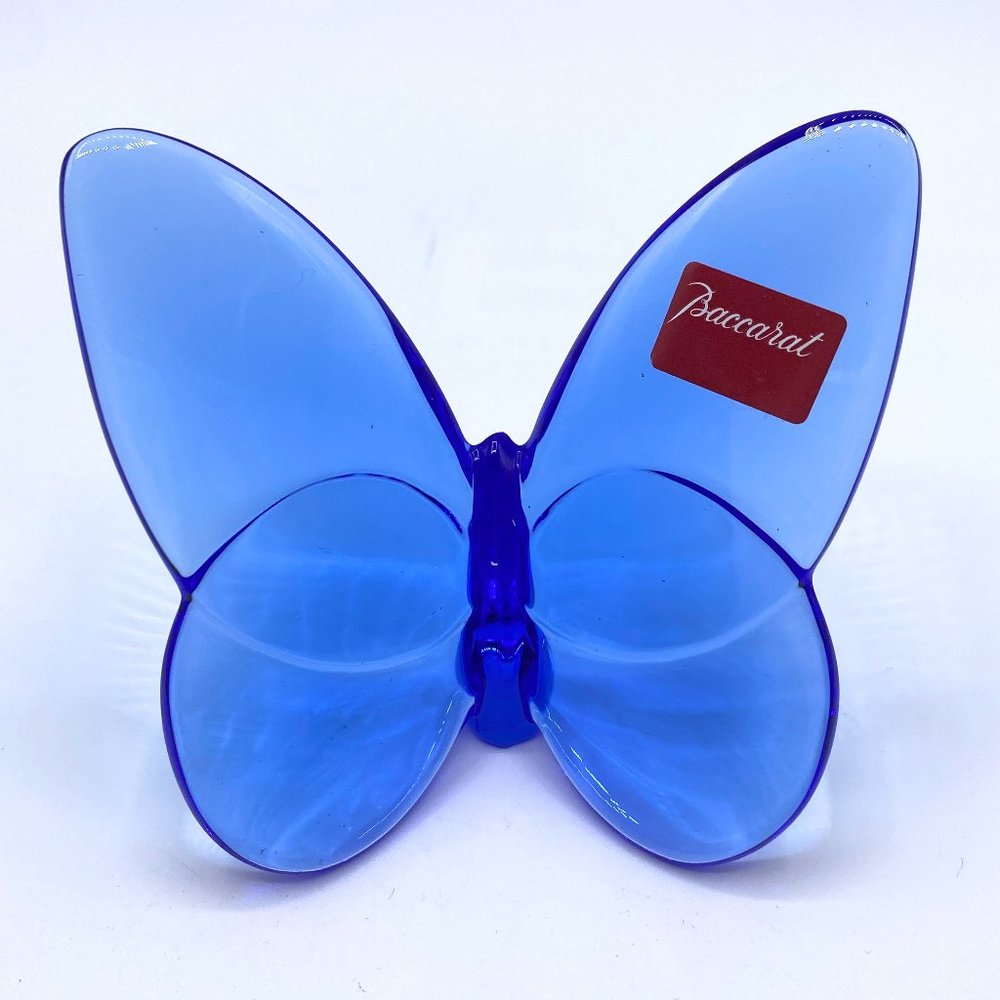 A002 Baccarat Crystal Lucky Butterfly Sapphire Blue--mint